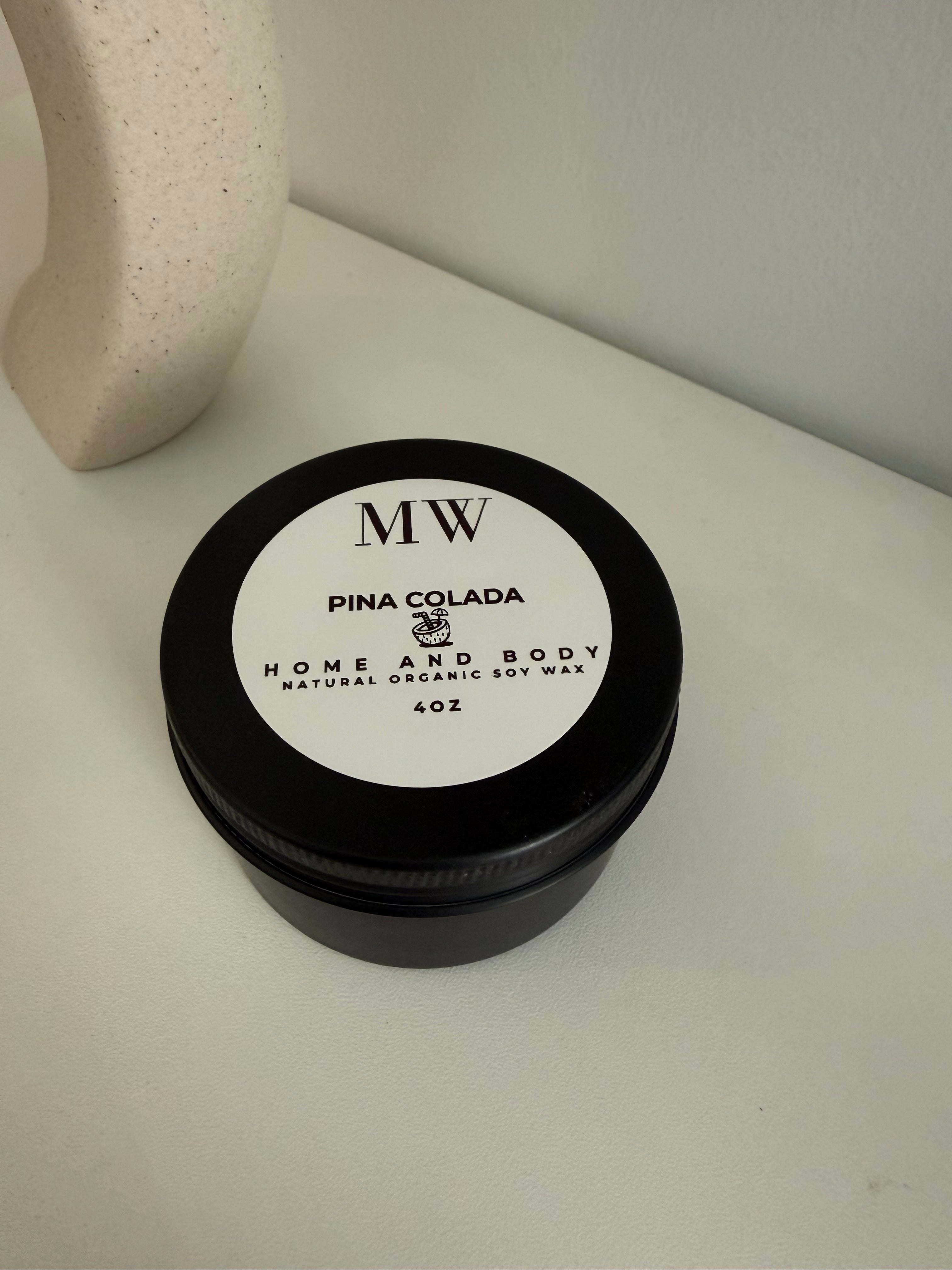 Piña Colada Organic Soy Candle – 4oz Black Tin