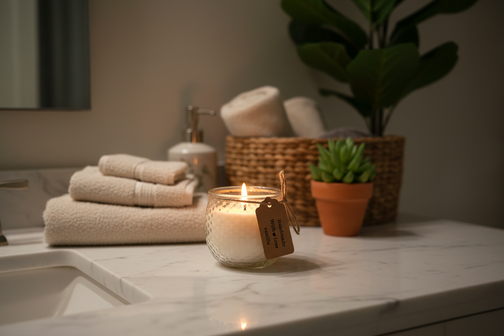 4oz candle bowl lifestyle shot in spa setting