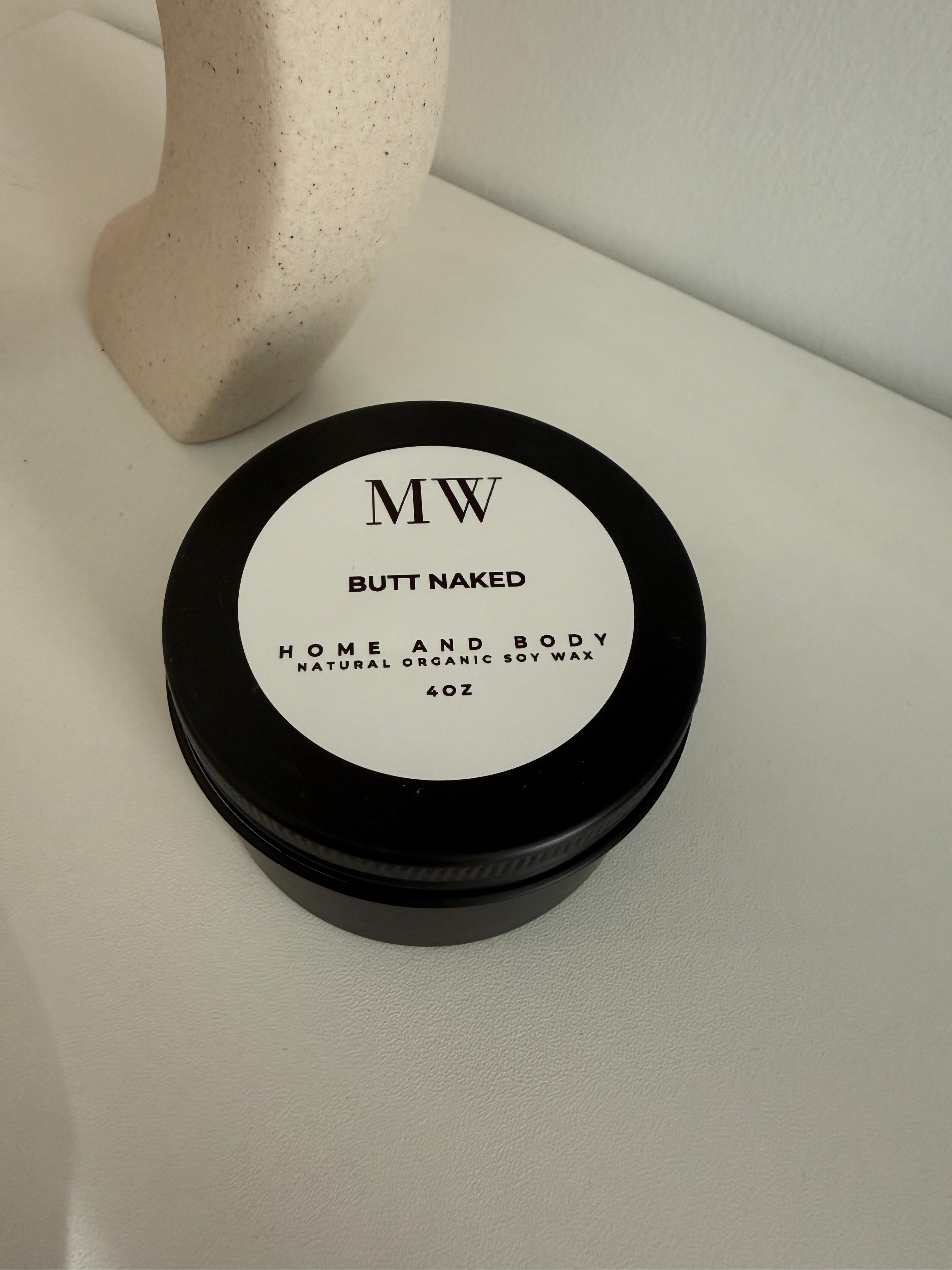 Butt Naked Organic Soy Candle – 4oz Black Tin