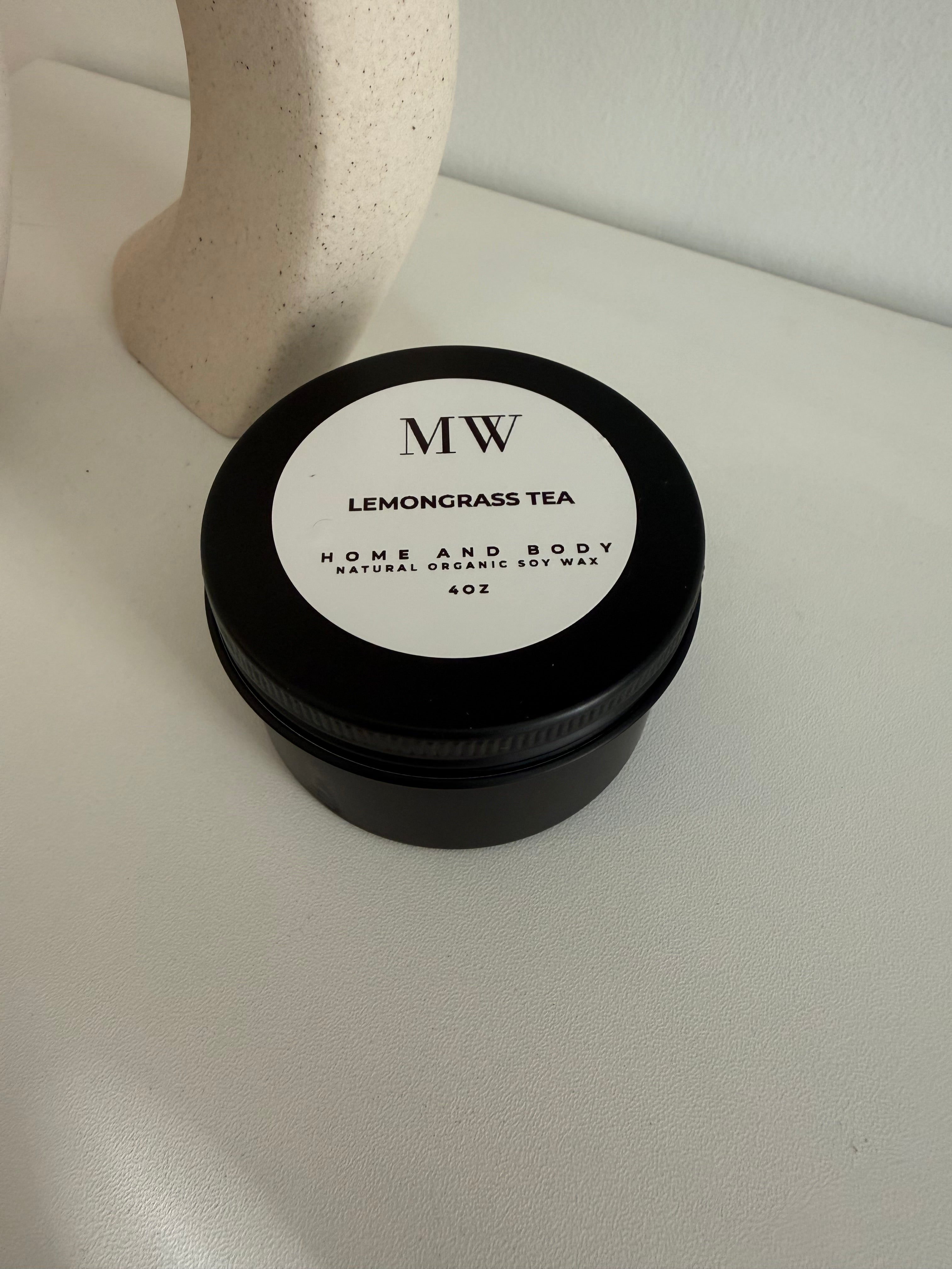 Lemongrass Tea Organic Soy Candle – 4oz Black Tin