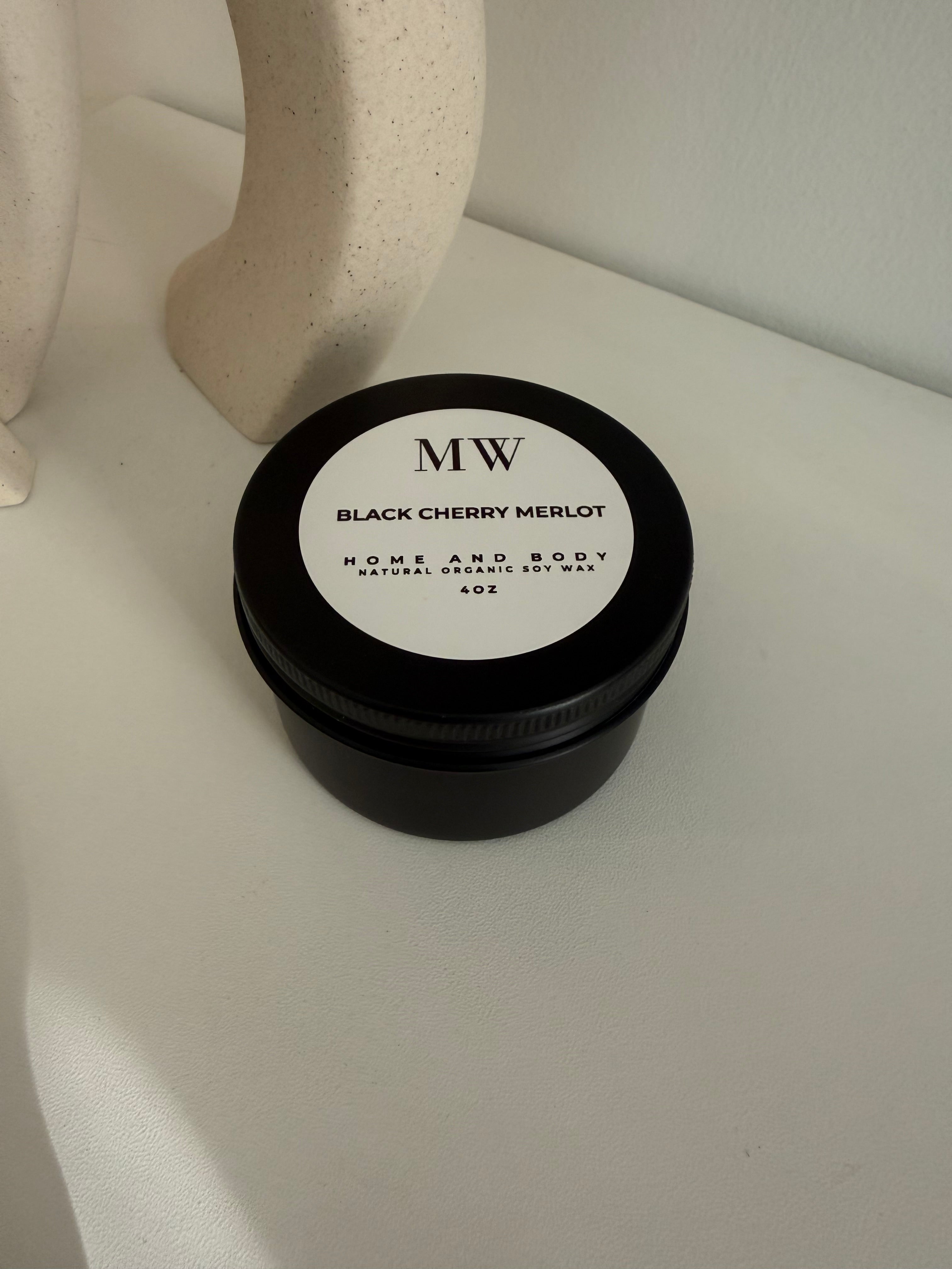 Black Cherry Merlot Organic Soy Candle – 4oz Black Tin