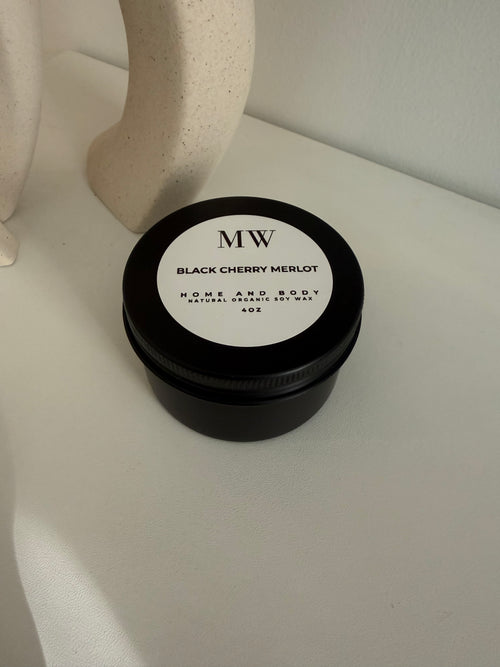 Black Cherry Merlot Organic Soy Candle – 4oz Black Tin