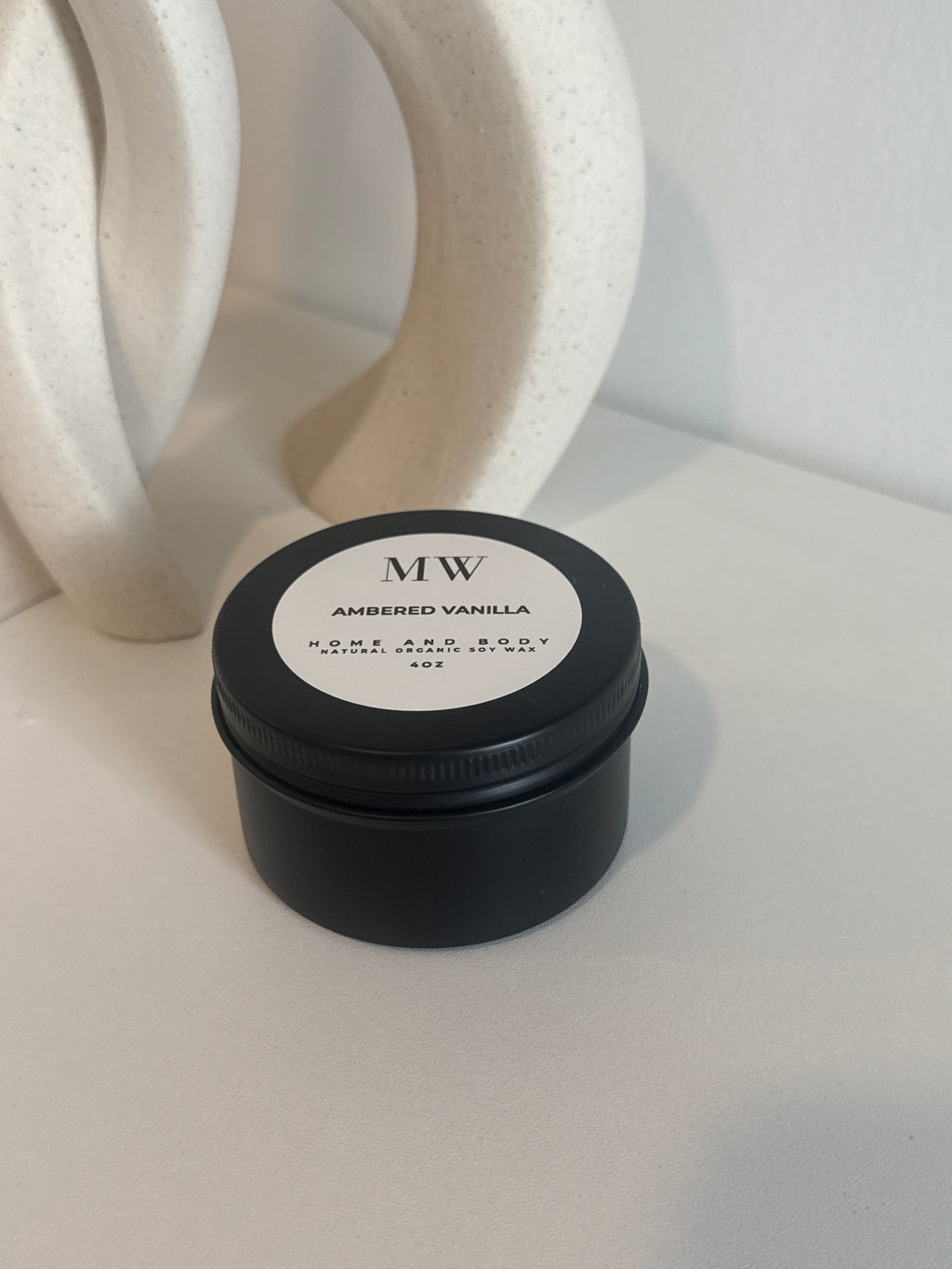 Ambered Vanilla Organic Soy Candle – 4oz Black Tin