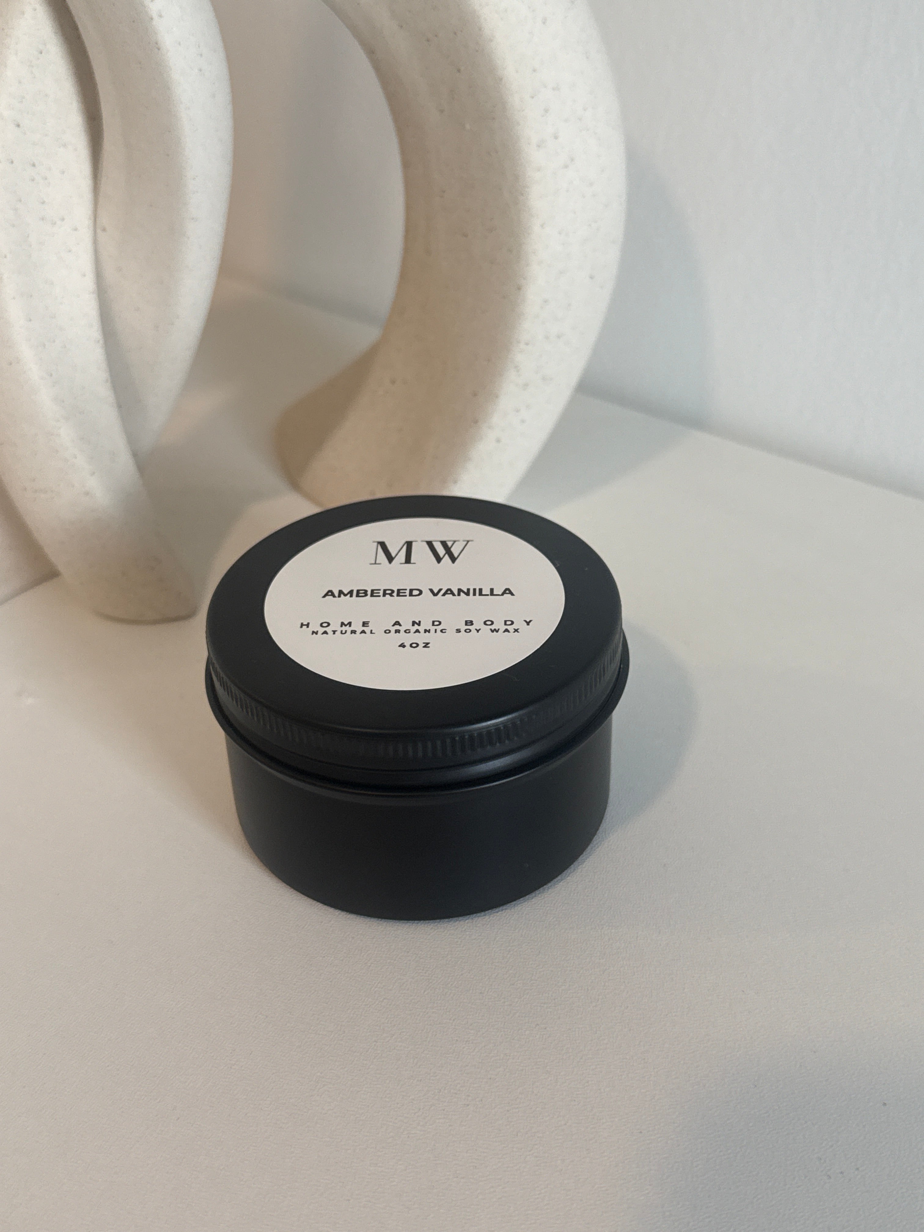 Ambered Vanilla Organic Soy Candle – 4oz Black Tin