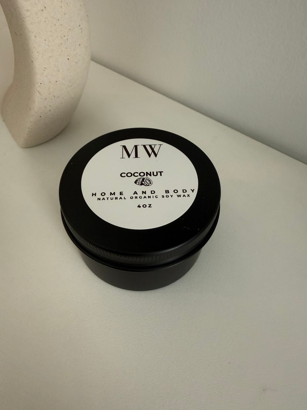 Coconut Organic Soy Candle – 4oz Black Tin