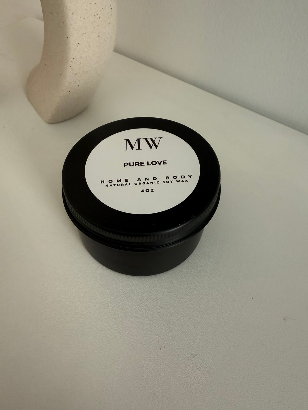 Pure Love Organic Soy Candle – 4oz Black Tin