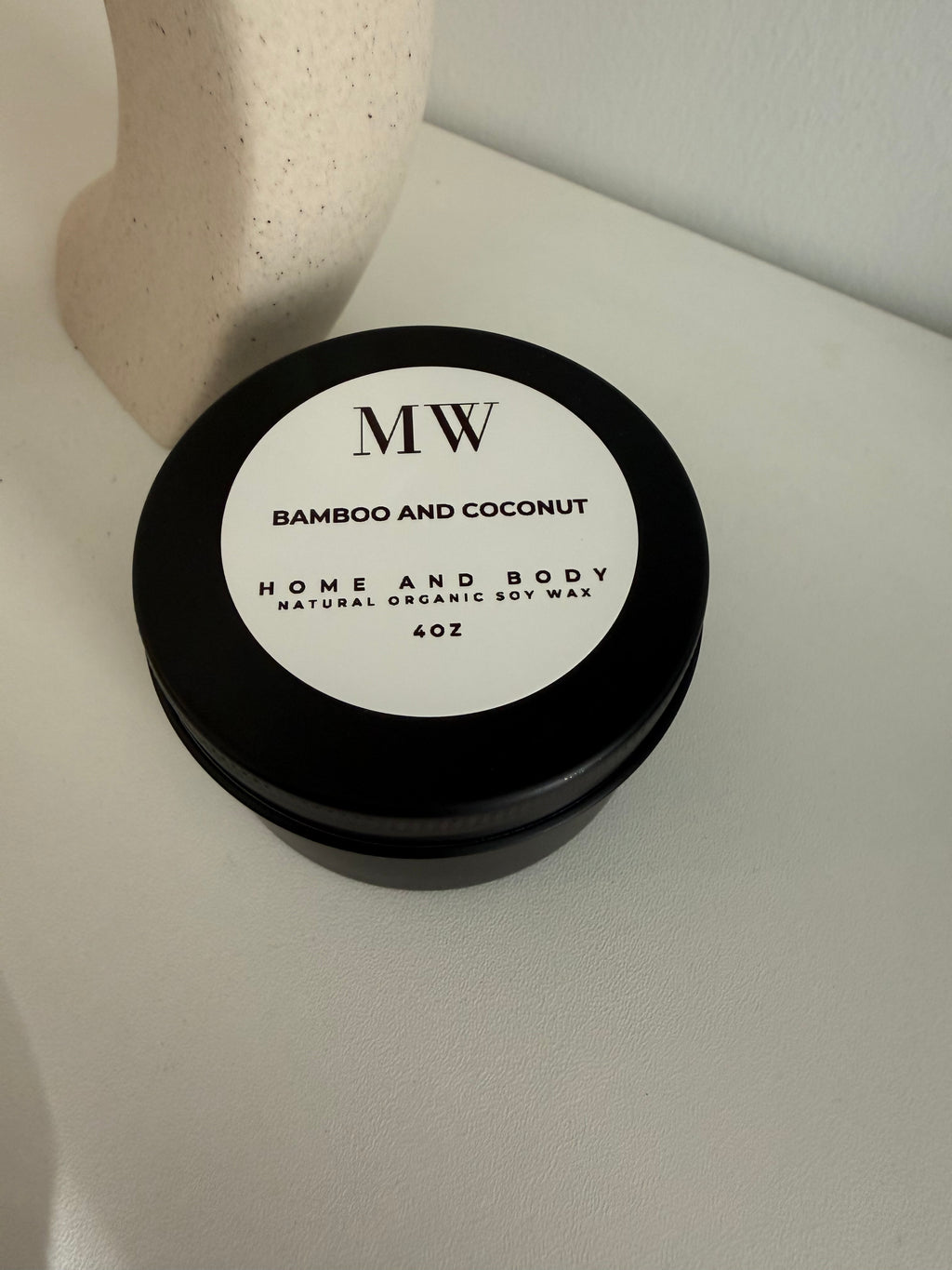 Bamboo & Coconut Organic Soy Candle – 4oz Black Tin